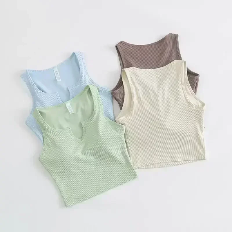 Lemon Ribbed เสื้อกีฬาสําหรับผู้หญิงถ้วยกึ่งคงที่คุณภาพสูงโยคะ Push Up Bras สําหรับฟิตเนสหญิงออกกําลังกายชุดชั้นใน