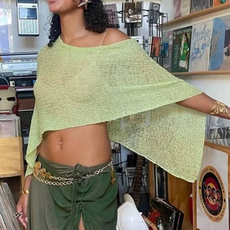

Womens Sheer Poncho Top Lightweight Knit Shrug Shawl Off The Shoulder Mesh Blouse Cover Up Tops