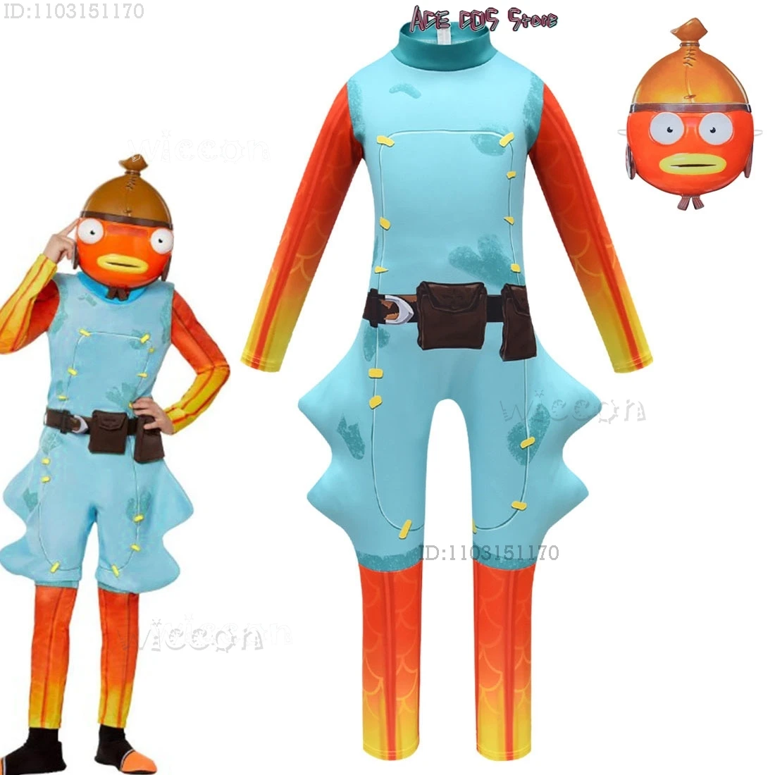 Game Skin Outfit Fish stick Fish Cosplay Jumpsuit 110-150cm Kids Costume Carnival Children Halloween Roleplay Clothes