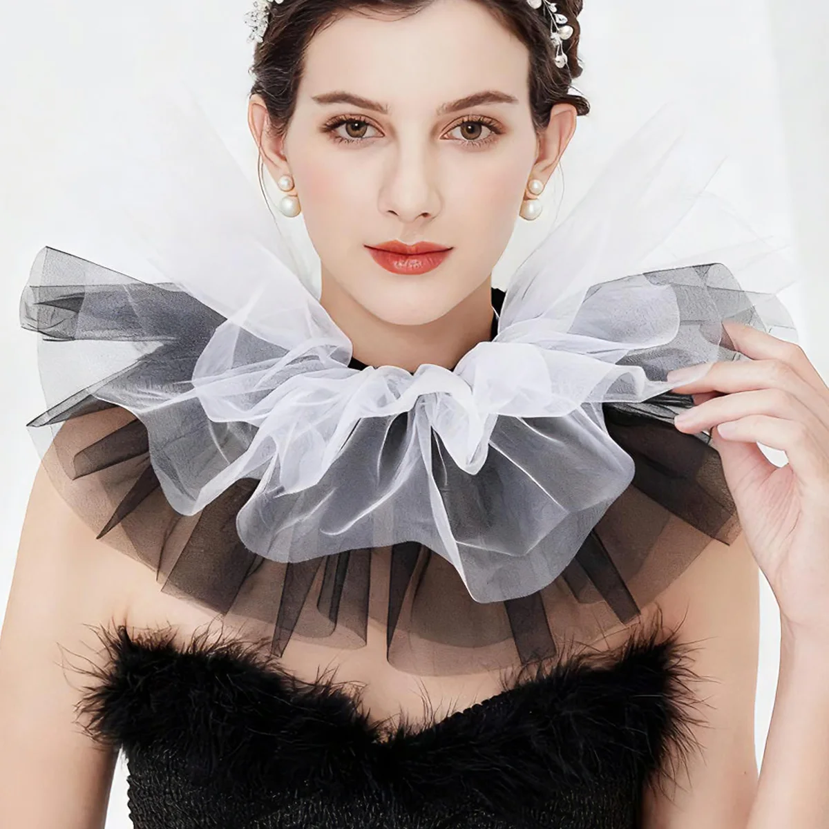 Fashion Tulle Ruffle Collar For Women Party Clothing Accessories Detachable Neck Ruff Luxury Victorian Cosplay Clown view 2