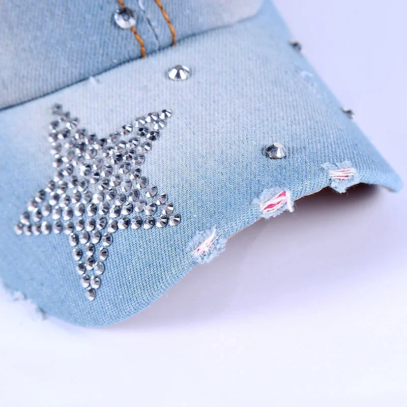 Women Hat Diamond Flower Cowboy Female Bone Baseball Cap Summer Style Casquette Jeans Hat Cowboy Hat Baseball Hats Chapeau Femme