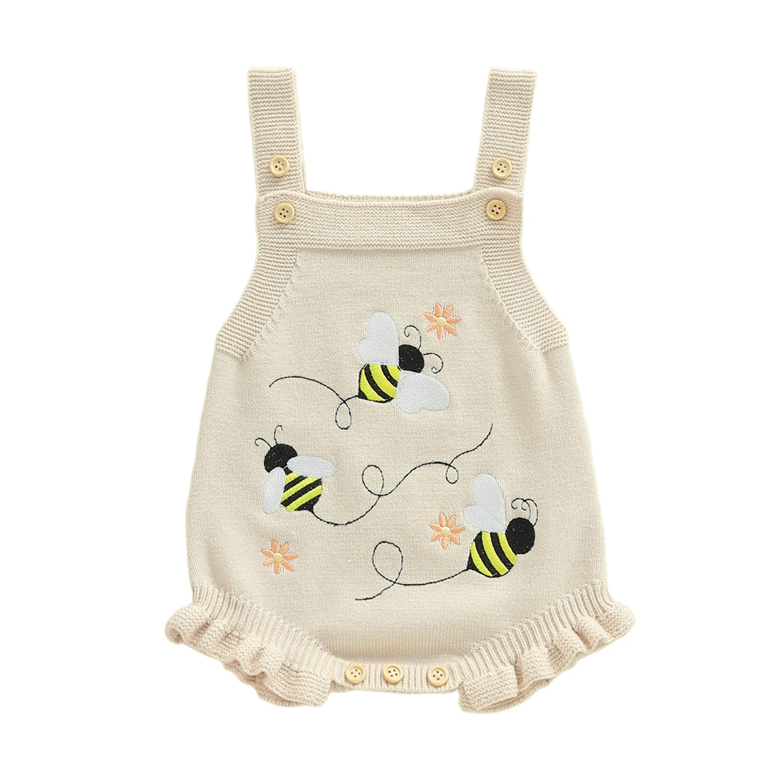 

0-18M Baby Girl Fall Outfits Newborn Sleeveless Knit Sweater Romper Floral/Bee Cute Winter Knitted Outfit