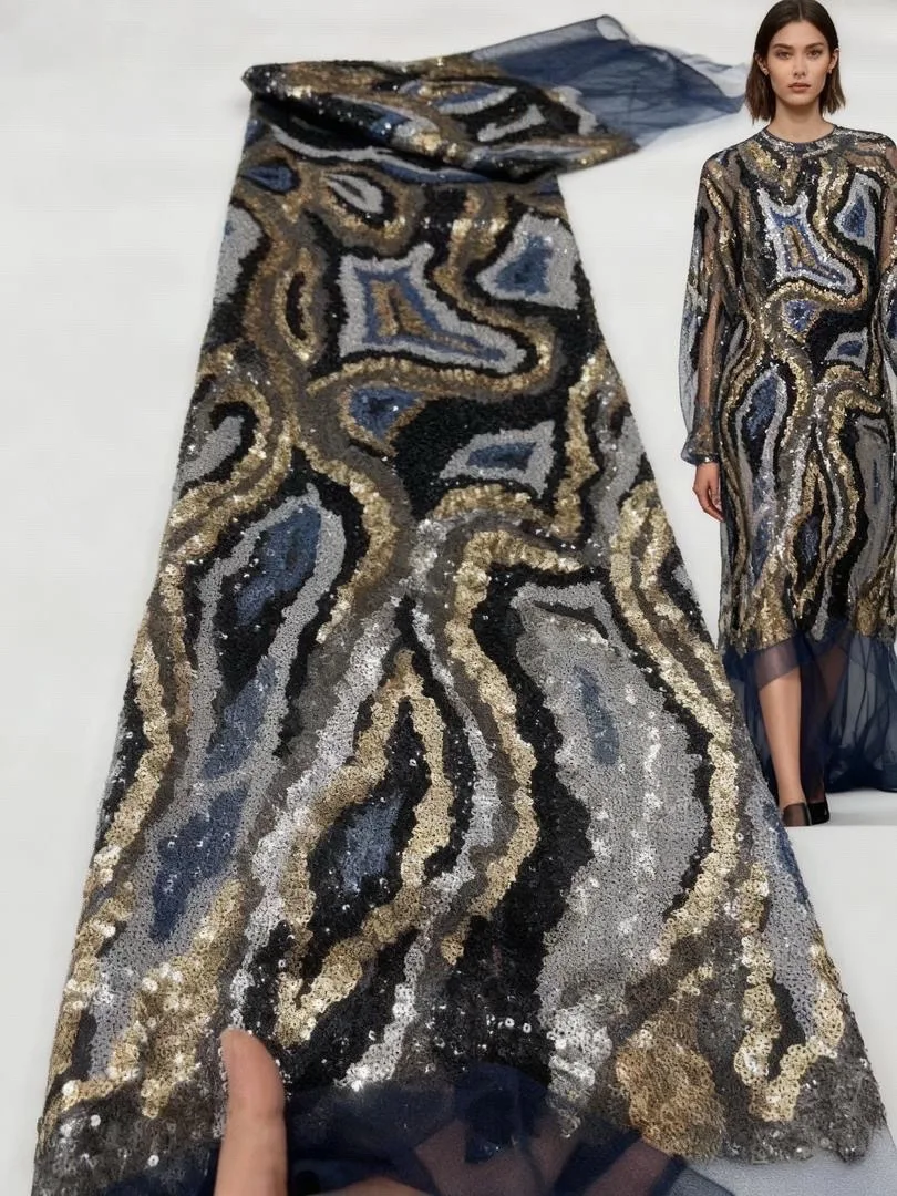 

Роскошная африканская ткань, кружево 5 ярдов, высокое качество, 2025 г., черные блестки, французские нигерийские кружевные ткани для шитья свадебного платья