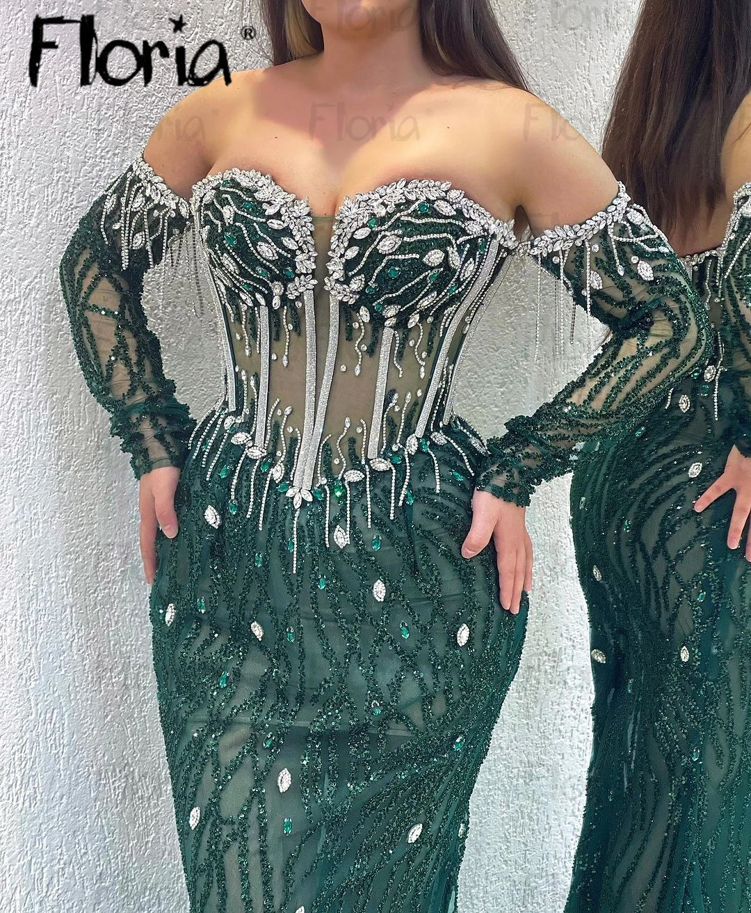 Emerald Green Beaded Stones Party Dress Formal Long Women Evening Dresses Arabic Mermaid Off Shoulder Prom Gowns CustomMade 2023