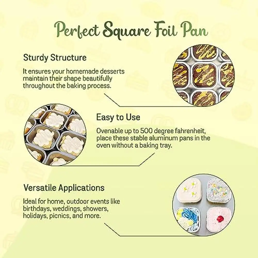 4 بوصة مربع مقلاة خبز المفاجئة على غطاء 8 أوقية الألومنيوم فرن تقديم الطعام الفريزر الميكروويف دائم آمن تخزين الحلويات الصغيرة