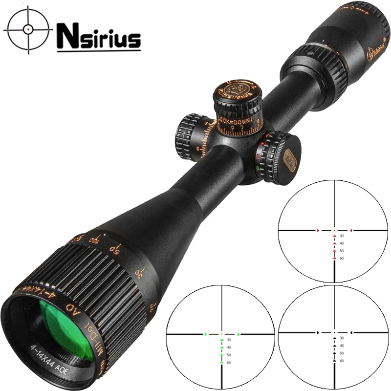 NSIRIUS 4-14X44 AOE Tactical Riflescope Optical Sight Red Green Llluminate Crosshair Hunting Rifle Scope