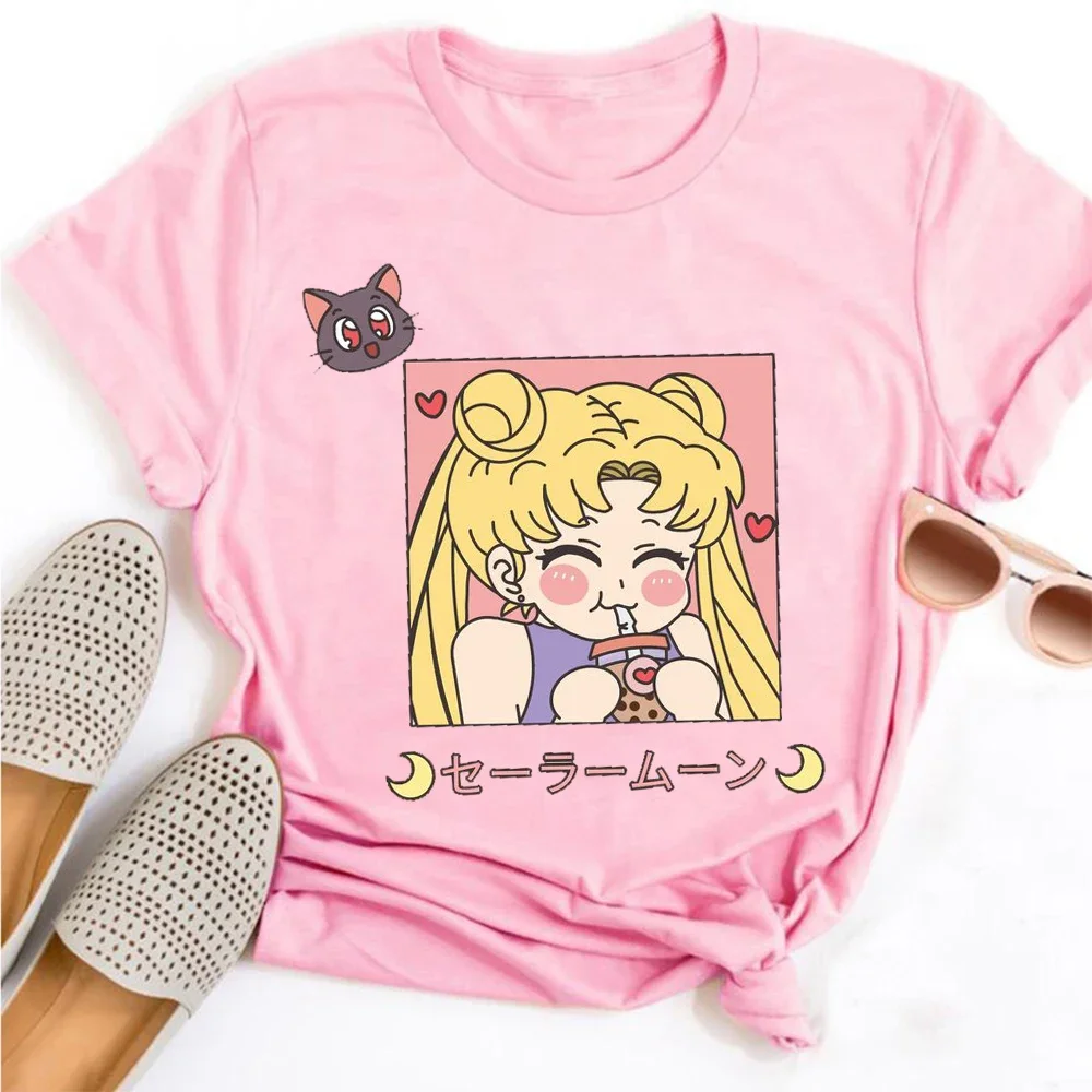 Sailor Moon Luna T-shirt Print High Quality Short Sleeve Clothes Sailors Cat Harajuku Anime Manga T-Shirts Loose Top Tee Women