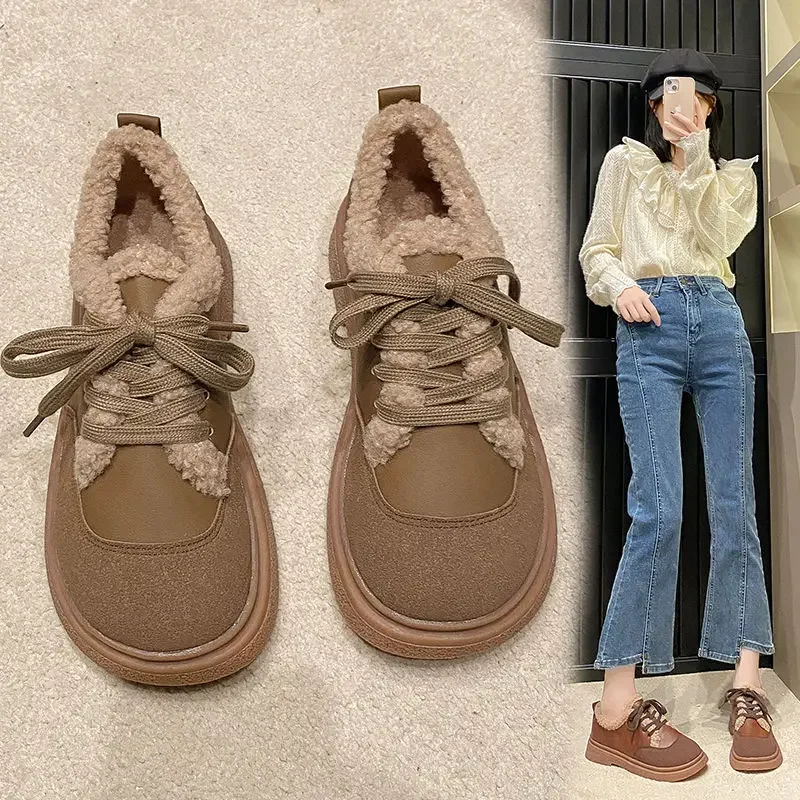 

Hot Sales 2023 Autumn and Winter Add Velvet Warm Outside Wear Cotton Thick Soles New Comfortable Soft Sole Bean Shoes Women