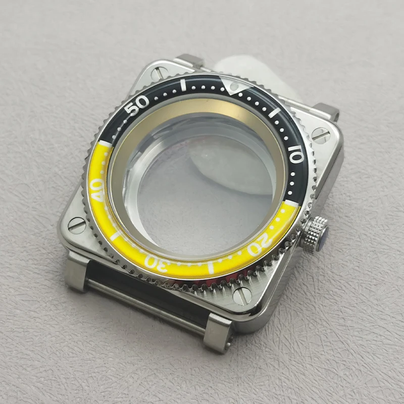 42mm Silver Square Pilot Cockpit Watch Case Sapphire Glass Fits NH35 NH36 4R 7S26 Movement Transparent Back Cover Men's Cases