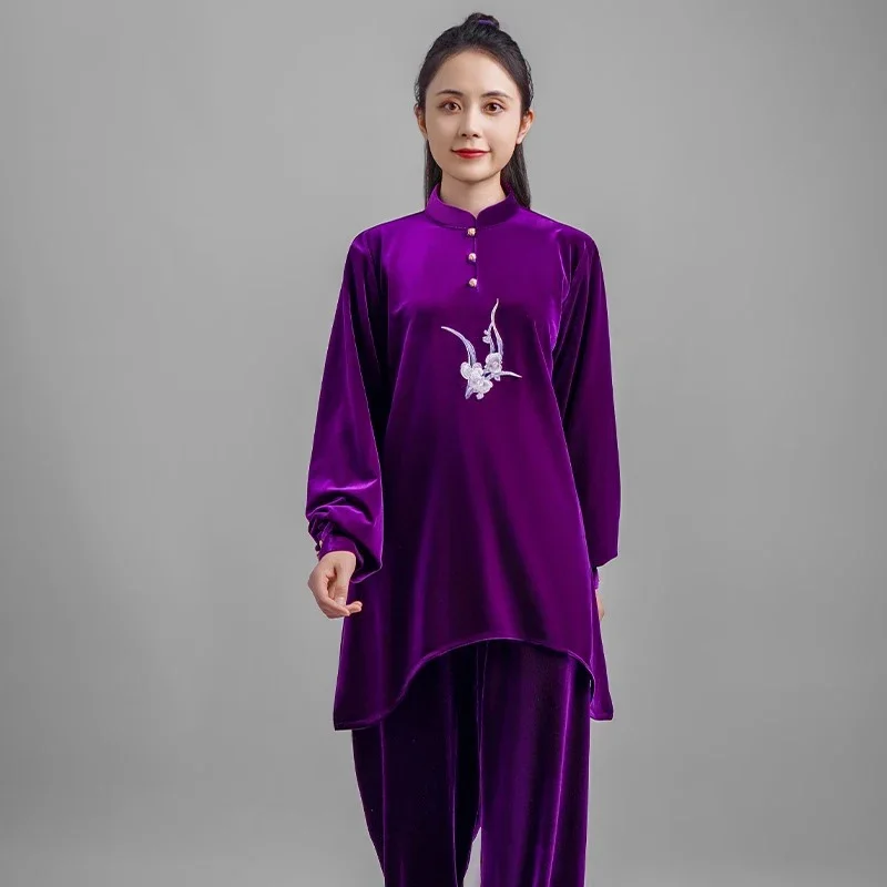 

Kun Master Thicken Velvet Taichi Uniform Elegant Winter Martial Arts Suit Embroidery Kung Fu Clothes Taiji for Women