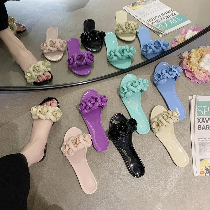 Scarpe pantofole a fiori scivoli piatti Slipers moda donna 2024 estate di lusso morbida gomma roma Casual tessuto floreale PU per il tempo libero