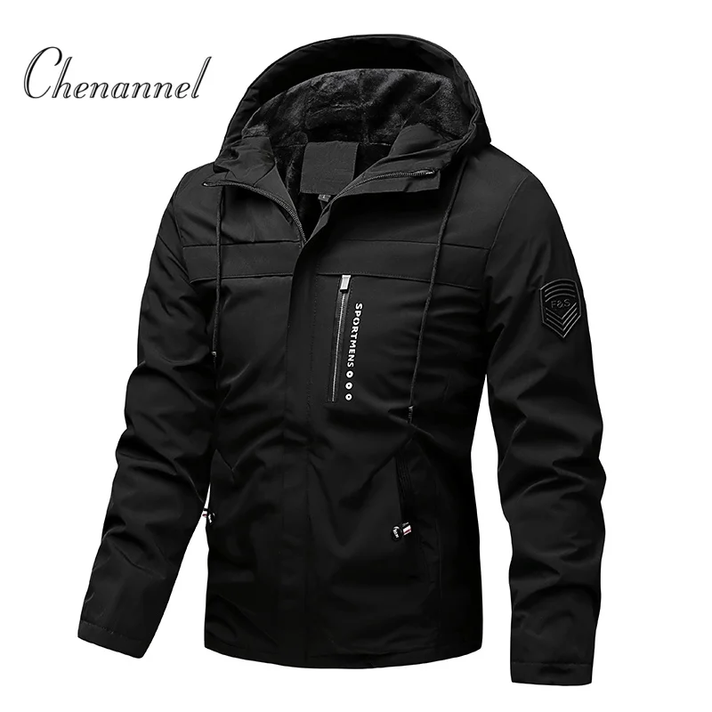 

Men's Spring & Autumn Casual Hooded Fleece Windbreaker, Flight Style Windproof Jacket