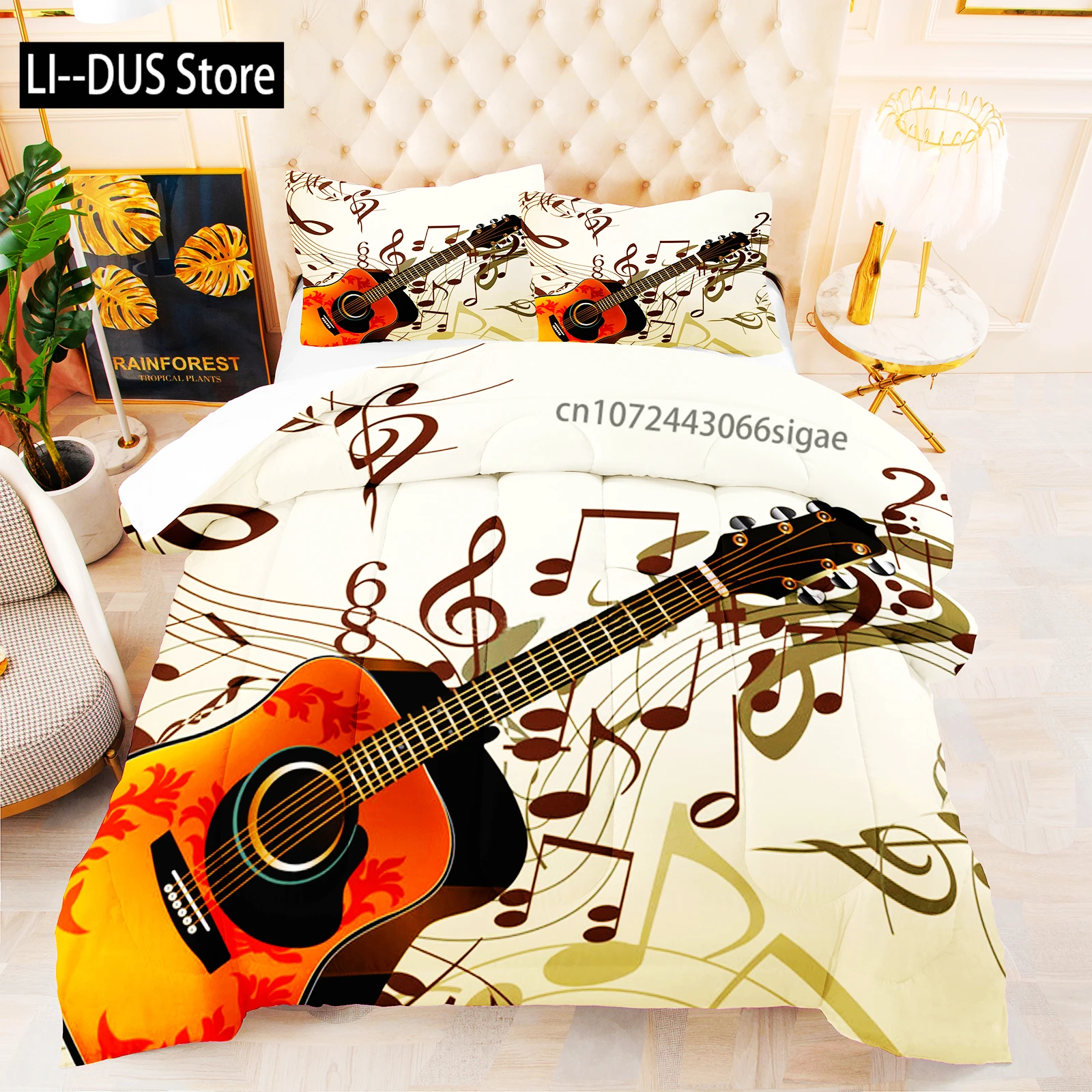 

3D Classical Guitar Electric Guitar Bedding Set Punk Rock Music Duvet Cover Set Quilt Cover Queen Size For Kids Boys Young Man