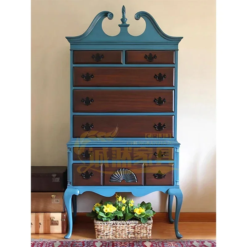 

French retro solid wood chest living room decoration high storage bedroom drawer partition color contrast display cabinet