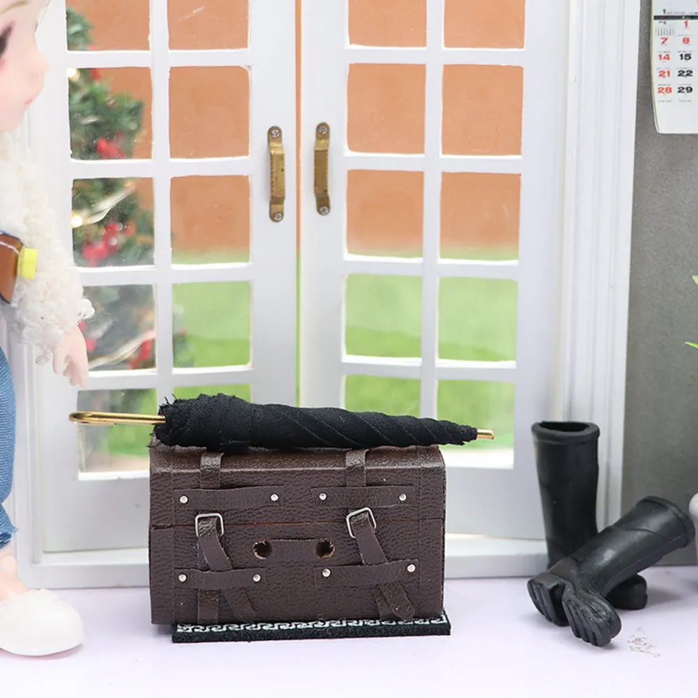 

1Set Mini House Ornament Set Dollhouse Travel Accessories Miniature Umbrella Rain Boots Suitcase Fine Crafted Decorative