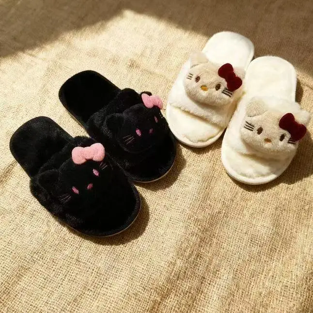 

Реальные фотографии, осень-зима 2021, новые милые куклы «Hello Kitty», черные модные детские бежевые хлопковые теплые хлопковые тапочки с героями мультфильмов
