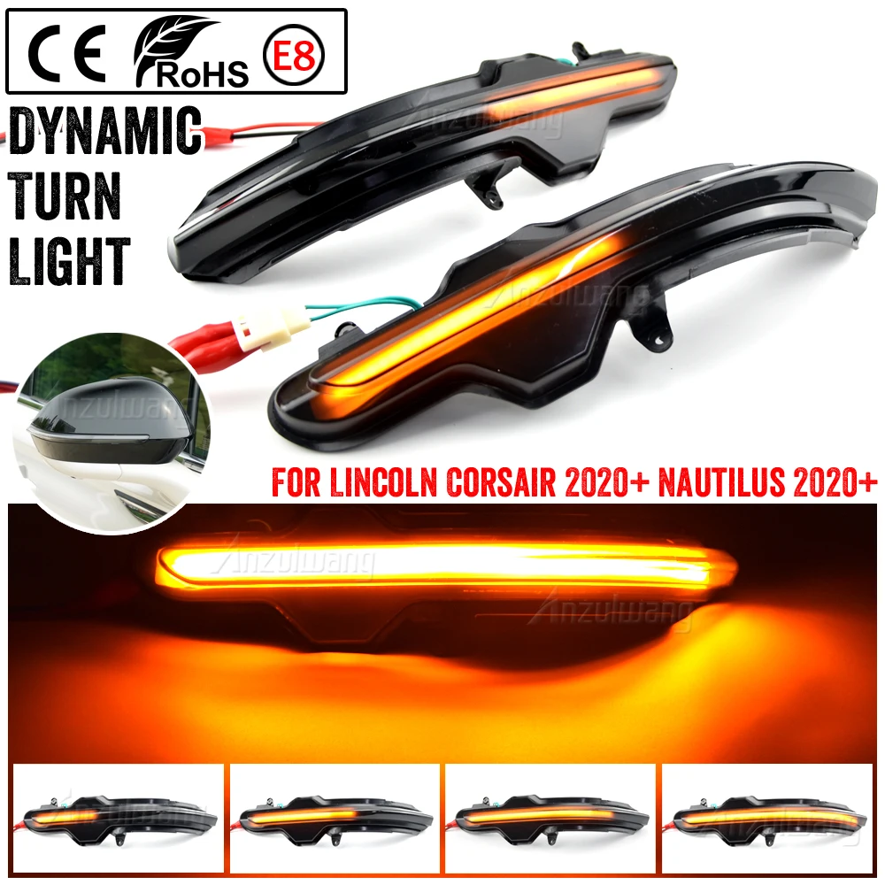 

For Lincoln Corsair Nautilus 2019 2020 2021 Car LED Dynamic Turn Signal Light Side Mirror Sequential Blinker Indicator Lamp Trim