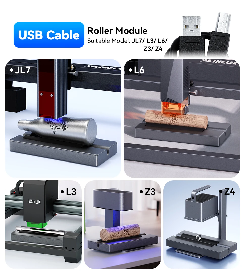 WAINLUX Laser Engraver Rotary for Machine JL3/L6/JL7/Z3/Z4 Roller with Y-axis 360° Rotation for Engraving Cylindrical