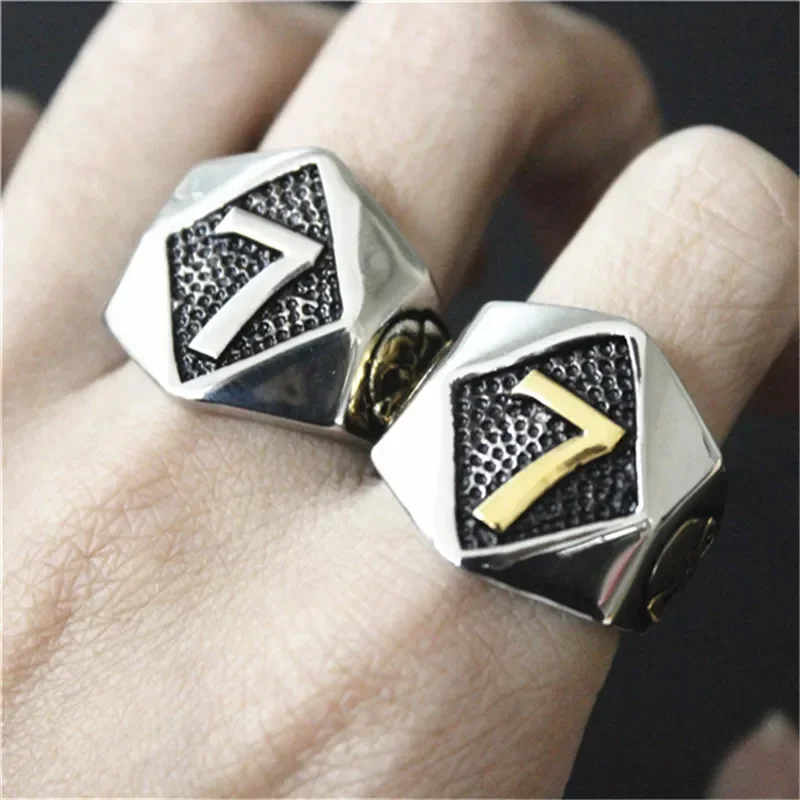 Punk Number 7 Ring 316L Stainless Steel Cool Biker Style Solid Lucky Skeleton Ring