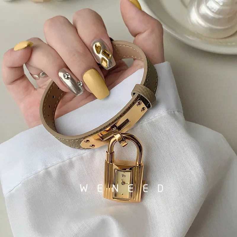 سحر roestvrij staal nih dameshorloge kettinghorloge echt Leer خمر ساعة كوارتز وضع كلاين جودن ساعة