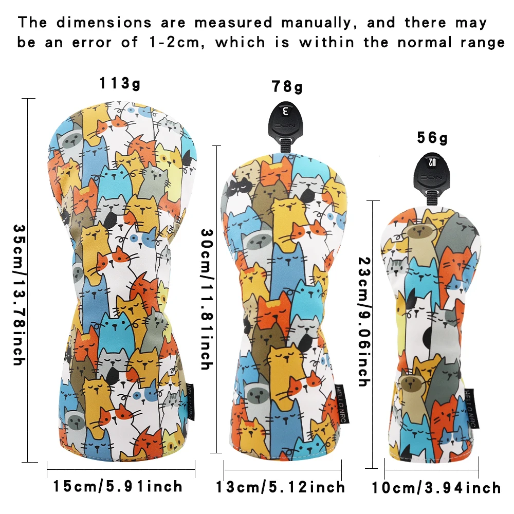 أغطية خشبية للجولف على شكل قطة جرافيتي من جلد البولي يوريثان، أغطية رأس نادي الجولف الناعمة والمتينة، واقي هجين مقاوم للماء للسائق