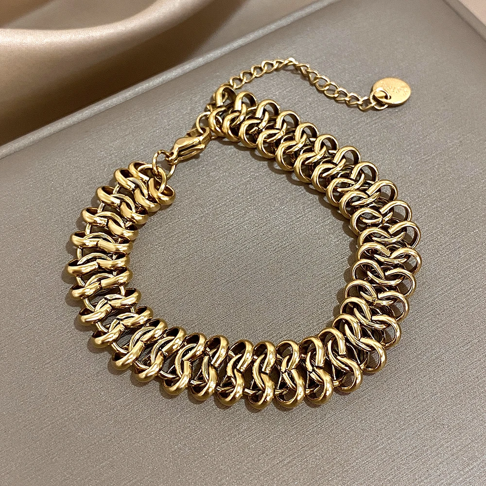 Punk Chunky Golden Thick Chain Bracelet, Stainless Steel Bracelet, Fashion Design Wrist Jewelry