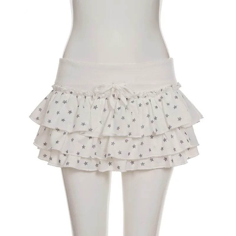 Jupe gâteau plissée multicouche imprimé étoiles, vêtements Girly Cutecore, Mini jupes taille basse, vêtements pour petite femme, P84-DZ20