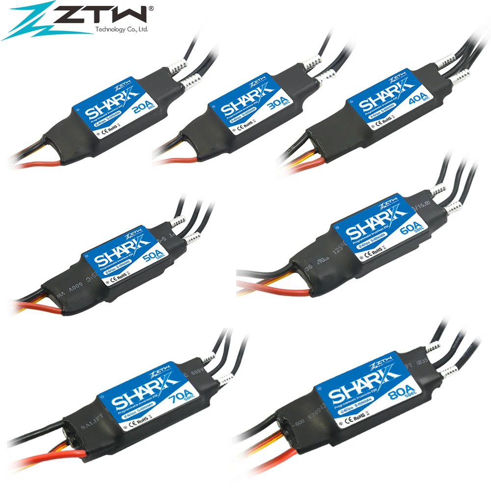 ZTW Shark 20A/30A/40A/50A/60A/70A/80A ESC Waterproof Bidirectional Water-cooling Brushless Speed Controller For RC Boat Marine