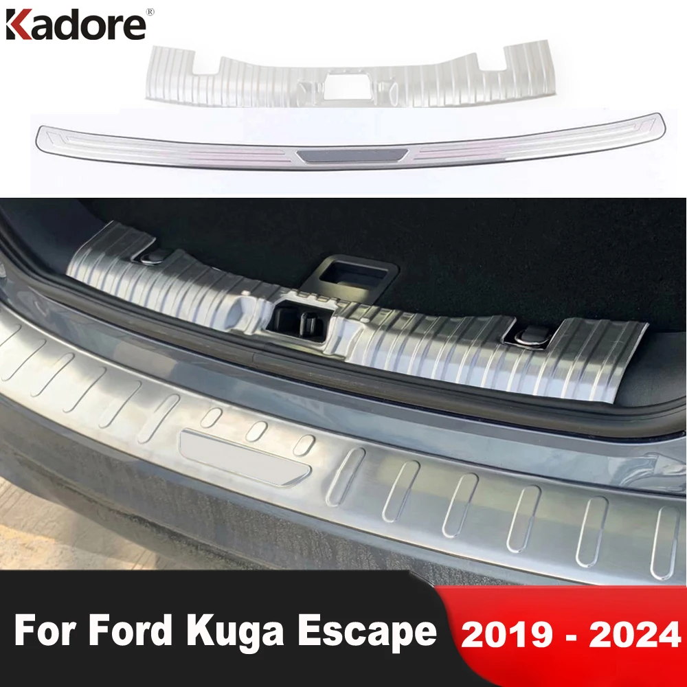 

For Ford Kuga Escape 2020-2022 2023 2024 Steel Car Rear Trunk Bumper Cover Trim Tailgate Door Sill Plate Guard Pad Accessories