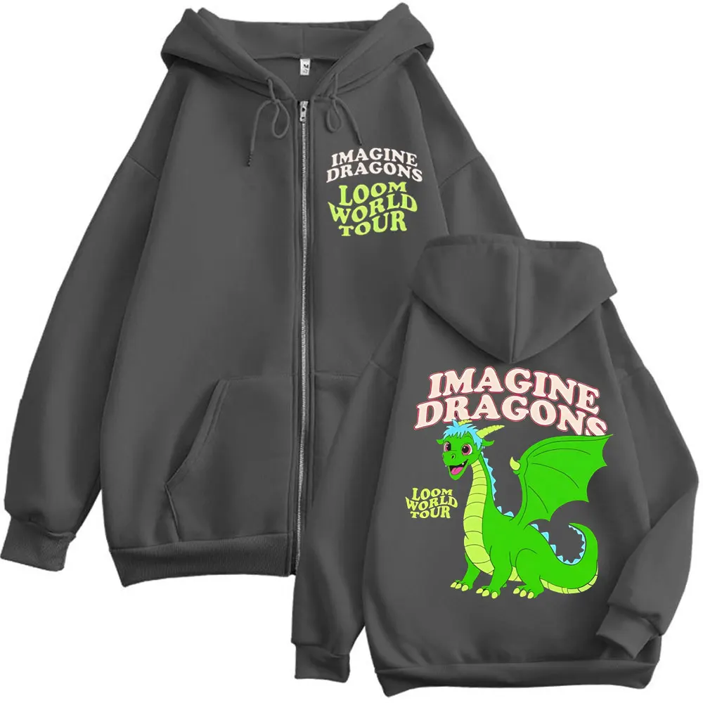 Rock Band Imagine Dragons Tour Merch  Zipper Hoodie Fashion Cartoon Zip Up Hooded Sweatshirts Men Women Casual Loose Pullovers