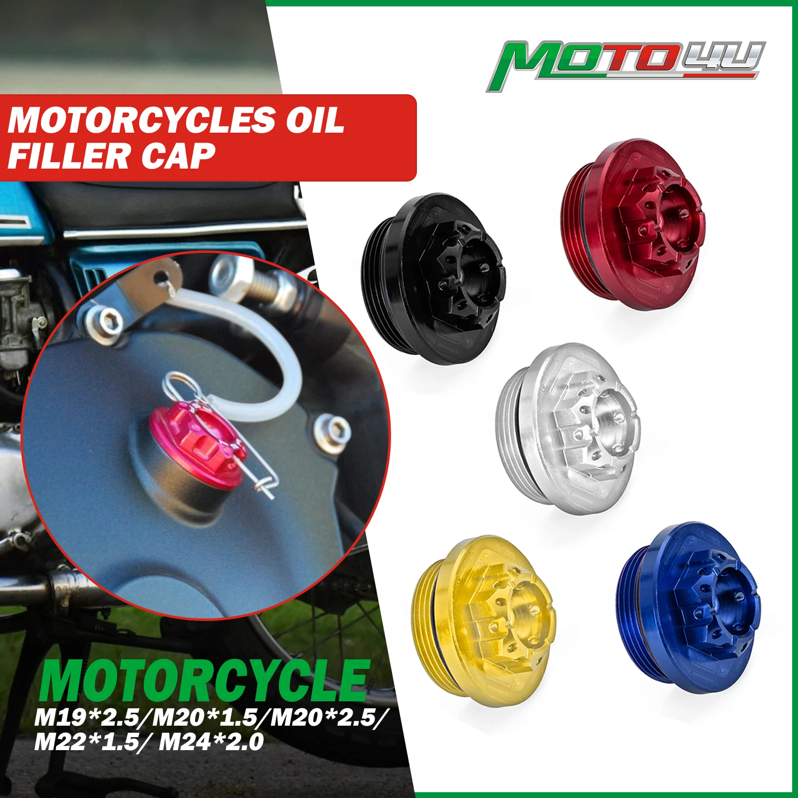 M19*2.5/M20*1.5/M20*2.5/M22*1.5/ M24*2.0 CNC Aluminum Motorcycles Oil Filler Cap With Bolt lock and Clip For HONDA For SUZUKI