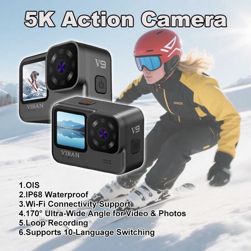 

Portable Action Camera 5K 170 Wide Angle IP68 Waterproof WiFi OIS Long Lasting Battery 64G Card for Bicycle Helmet Motorcycles​