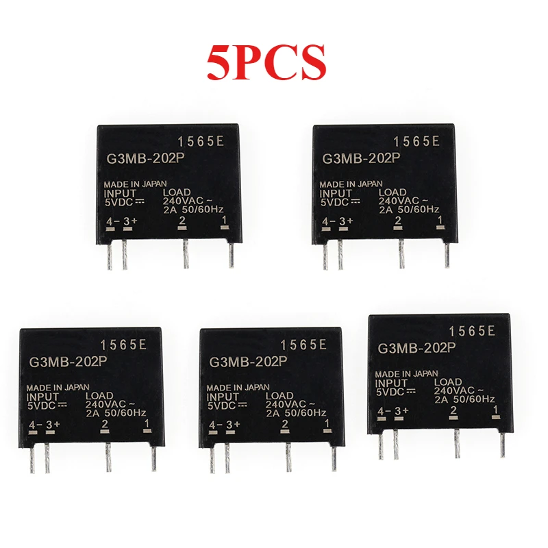 5PCS Relay Module G3MB-202P G3MB 202P DC-AC PCB SSR In 5V DC Out 240V AC 2A Solid State Relay Module