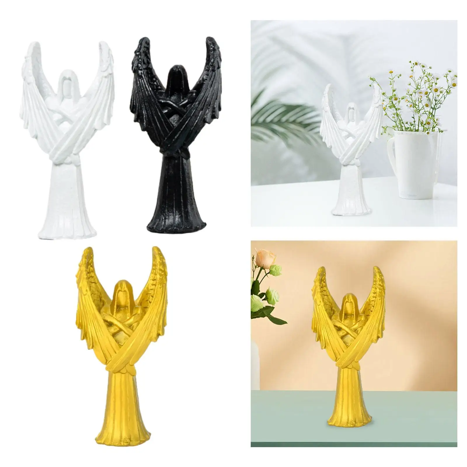 

Angel Statue with Wings Modern Art Crafts Decorative Sculpture Resin Figurine for Hotel Entryway Table Office Living Room