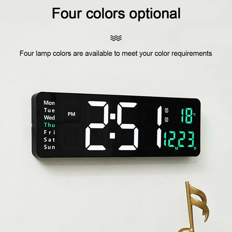 Large Digital Wall Clock Remote Control Temp Date Week Display Power Off Memory Table Clock Wall-Mounted Dual Alarms