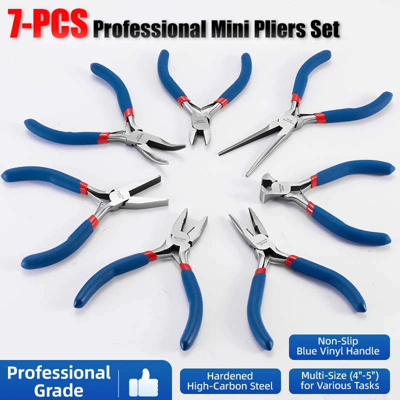 7PCS Set Mini Pliers & Wire Cutters - Para Joyeria - DIY Beading Tools, Needle Nose Pliers Set for Handcraft & Repair