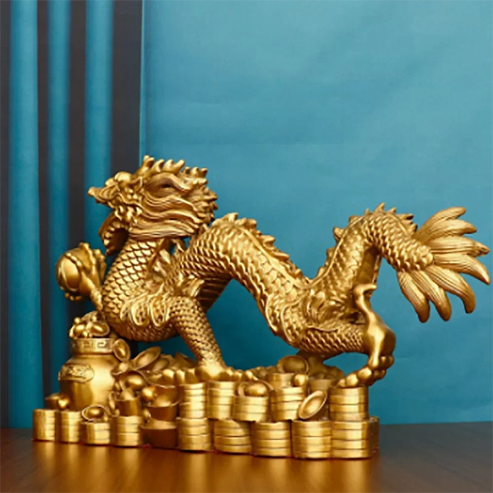 Pure copper dragon attracts wealth, green dragon, Han dragon handicrafts, zodiac dragon, golden dragon, living room decoration