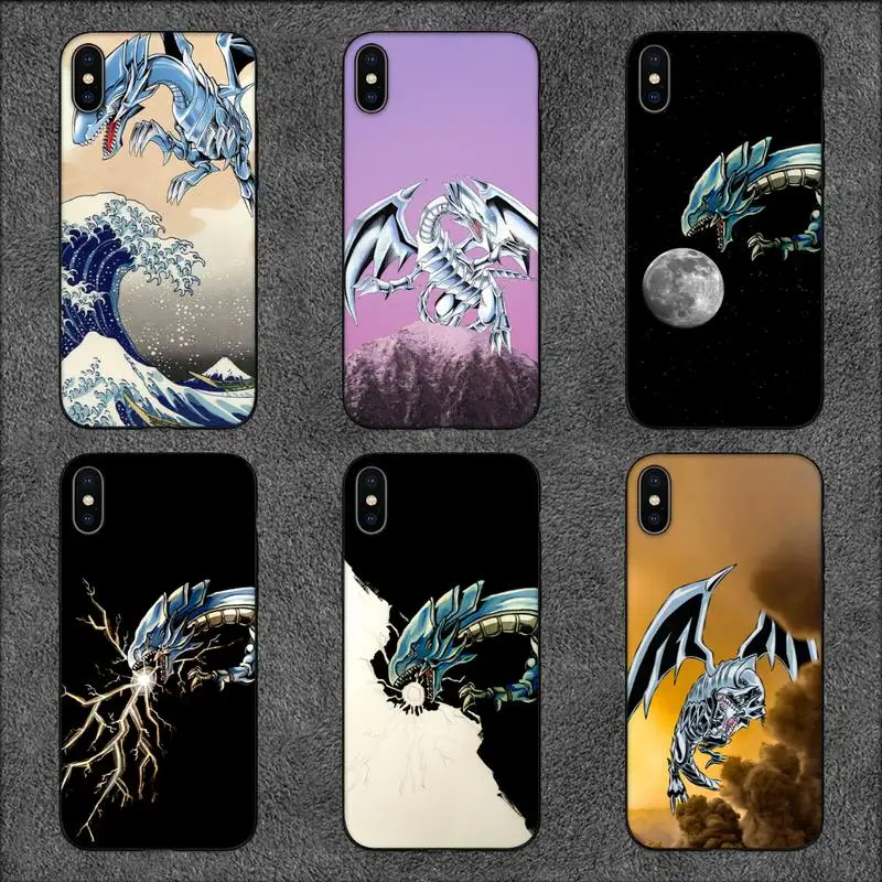 Funda de teléfono Yu Gi Oh con ojos azules y dragón blanco para iPhone 11, 12 Mini, 13, 14 Pro, XS, Max, X, 8, 7, 6s Plus, 5, SE, XR