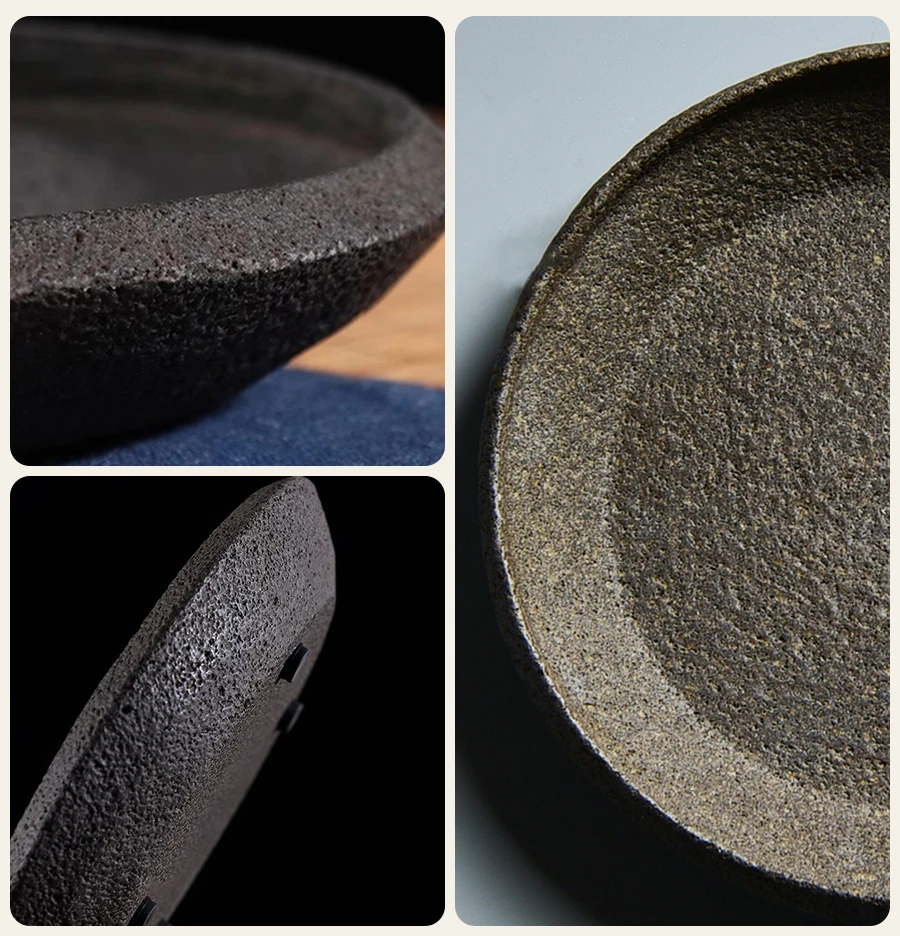 Stein-Teetablett 15cm Rund, Natürlicher Basalt, Kung-Fu-Tee-Serviertablett, Kleines Tablett, Teekannenhalter für Gaiwan, Vintage-Wohn- und Bürodekoration – Detail 5