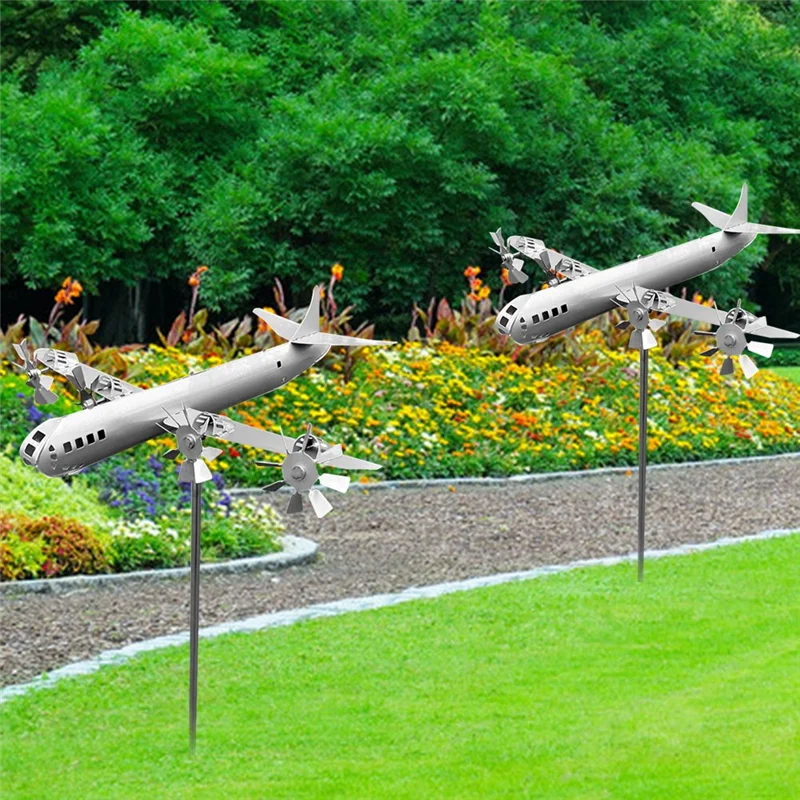 Metal Spinner Aircraft Windmill Handmade Wind Spinner Wind Energy Sculpture Airplane Wind Spinner for Outdoor Decor