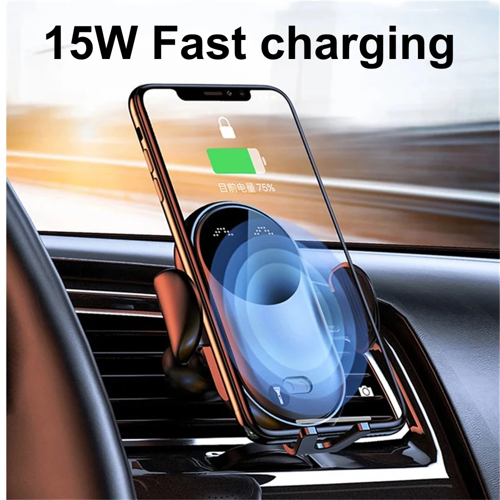 15W Car Wireless Charger Infrared Induction Auto Clamp Magnetic Vehicle Mount Fast Charger Phone Holder For Iphone 14 13 Samsung