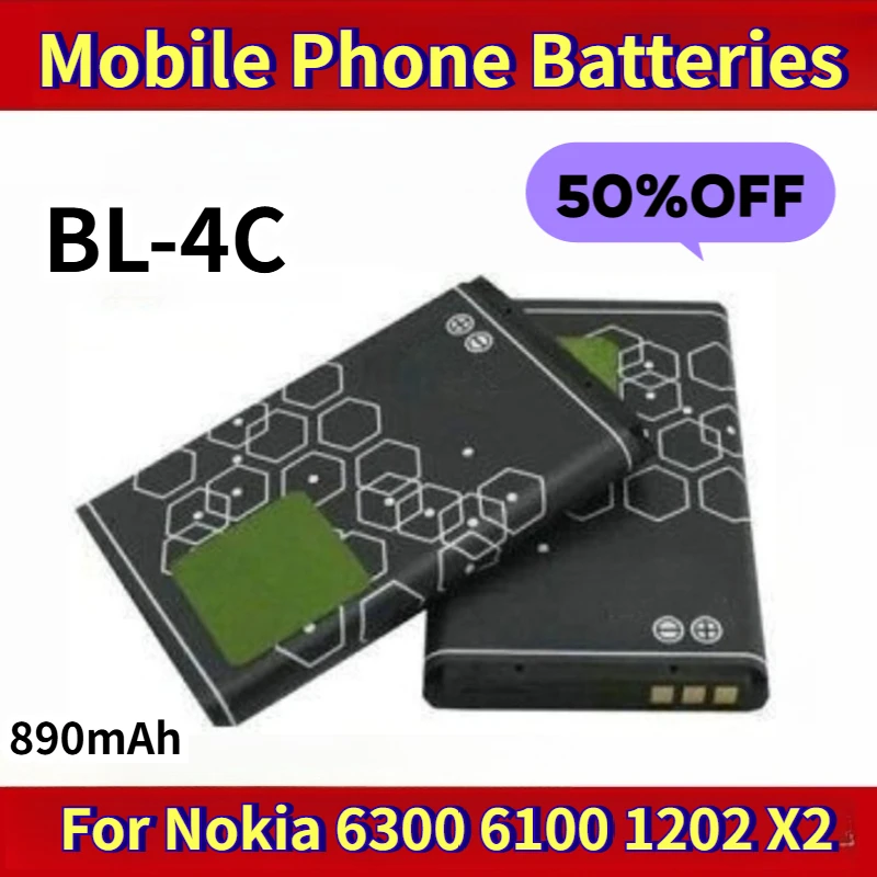 

Аккумуляторы для мобильных телефонов 890 мАч BL-4C для Nokia 6300, 6100, 1202, X2, 6101, 2220s, 2690, C2-05