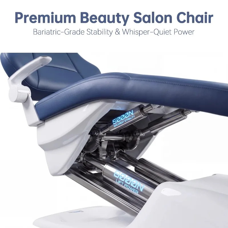 Professional Beauty Salon Bed Electric Treatment Chair Motorized Height & Tilt Blue White Medspa Furniture Foot Operated