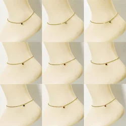 304 Stainless Steel Anklet Colorful Round Rhinestone Charms Anklet Gold Color For Women Foot Chain Summer Beach Jewelry 22cm
