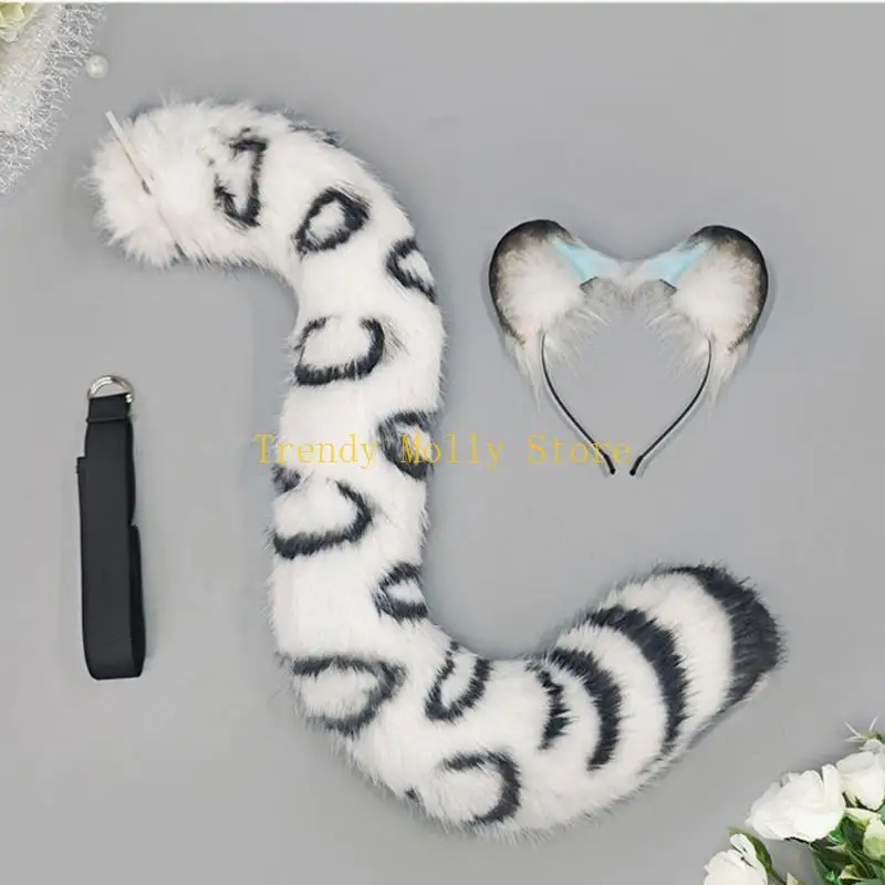 

N5KB Leopard Ears Headband with Tail Animal Leopard Costume Leopard Ears & Tail for Halloween Party Fancy Dress Cosplay