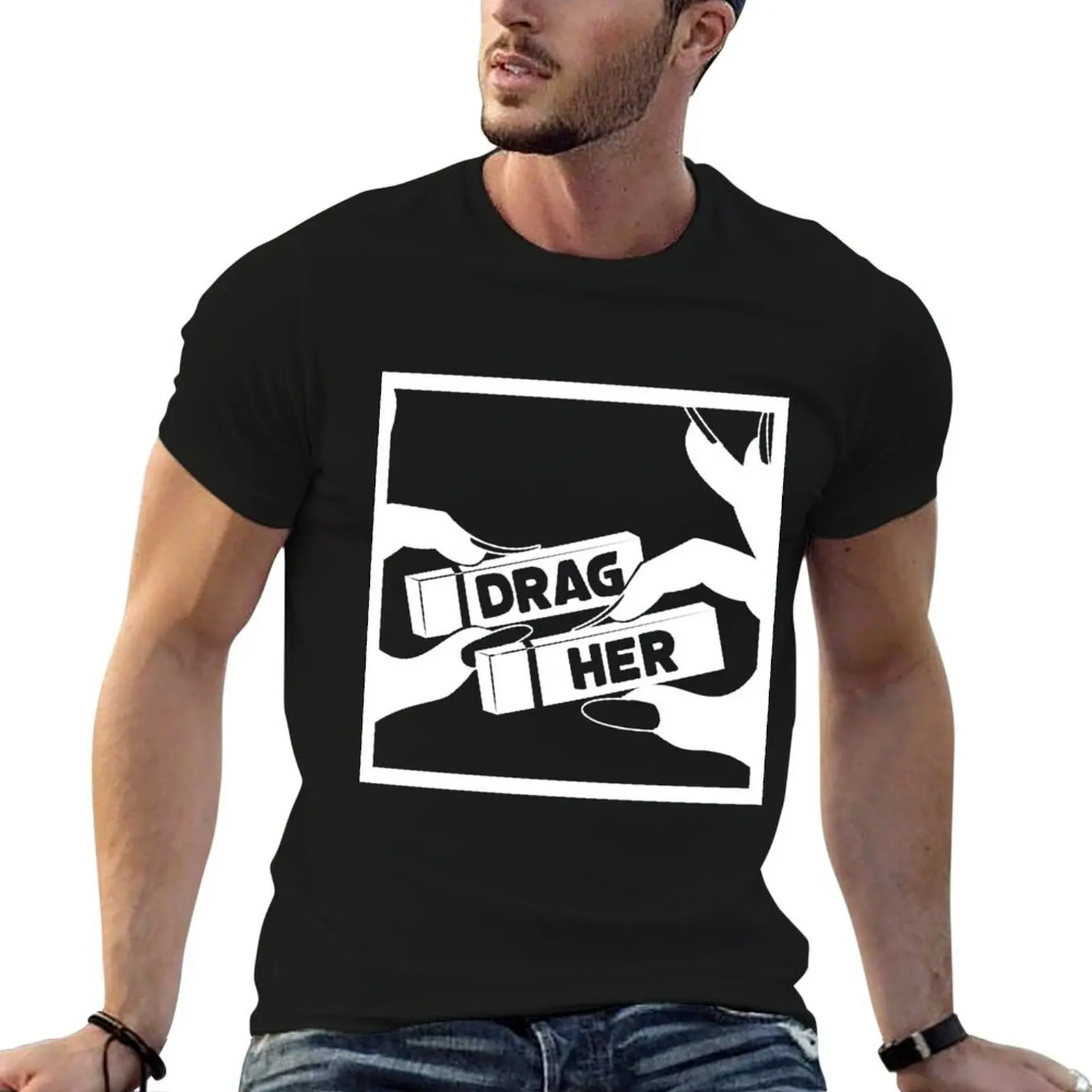 Drag Her LOGO T-Shirt anime tshirt topping mens clothing