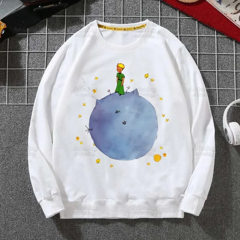 Little Prince Earth Space Sweatshirts Harajuku Loose Streetwear Top Y2K Art Harajuku Kawaii Autumn Spring O Neck Hoody Womens