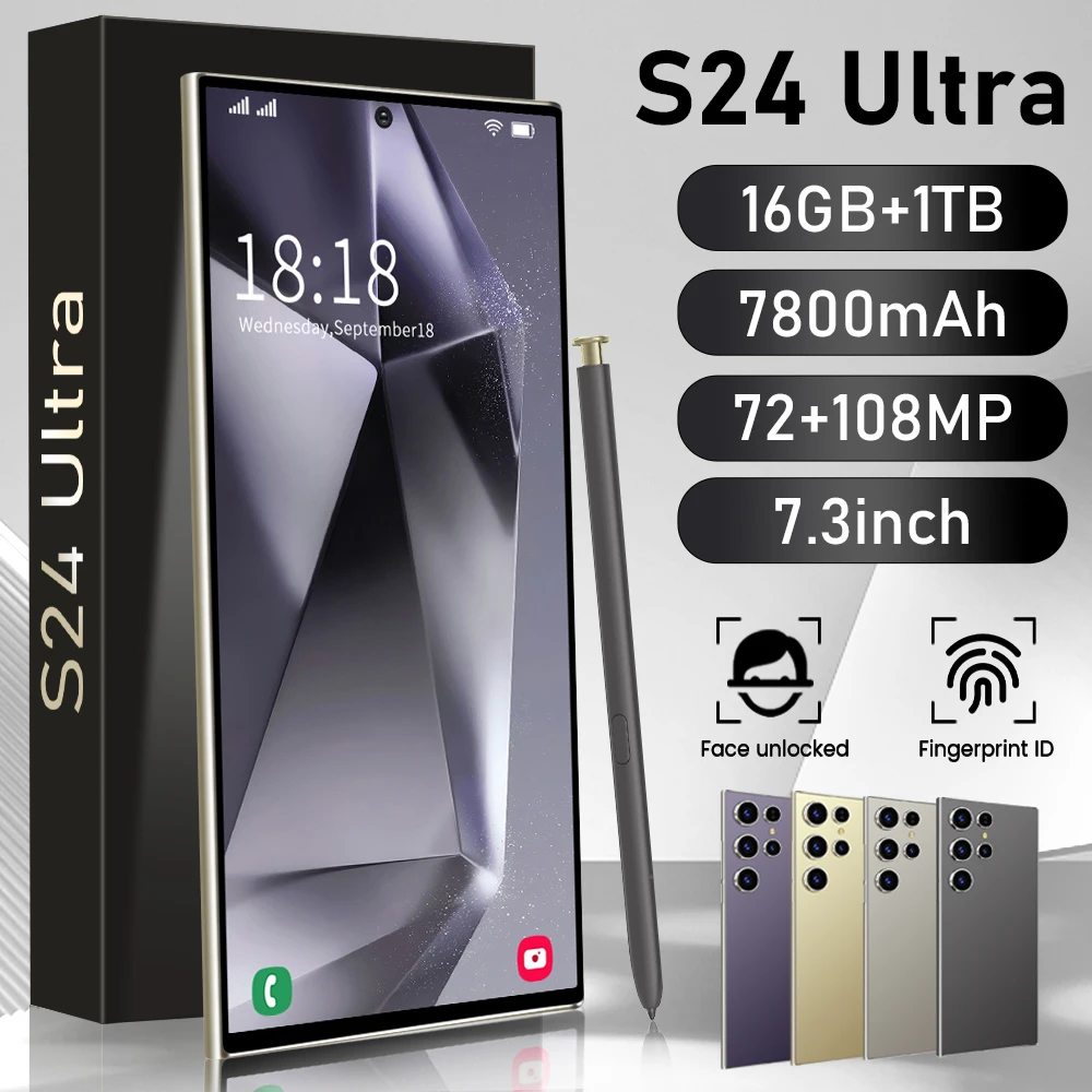 S24 Ultra-teléfono inteligente Android, Smartphone con pantalla HD de 7,3 pulgadas, 5G, Snapdragon 8 Gen 3, 16GB + 1TB, desbloqueado con cara