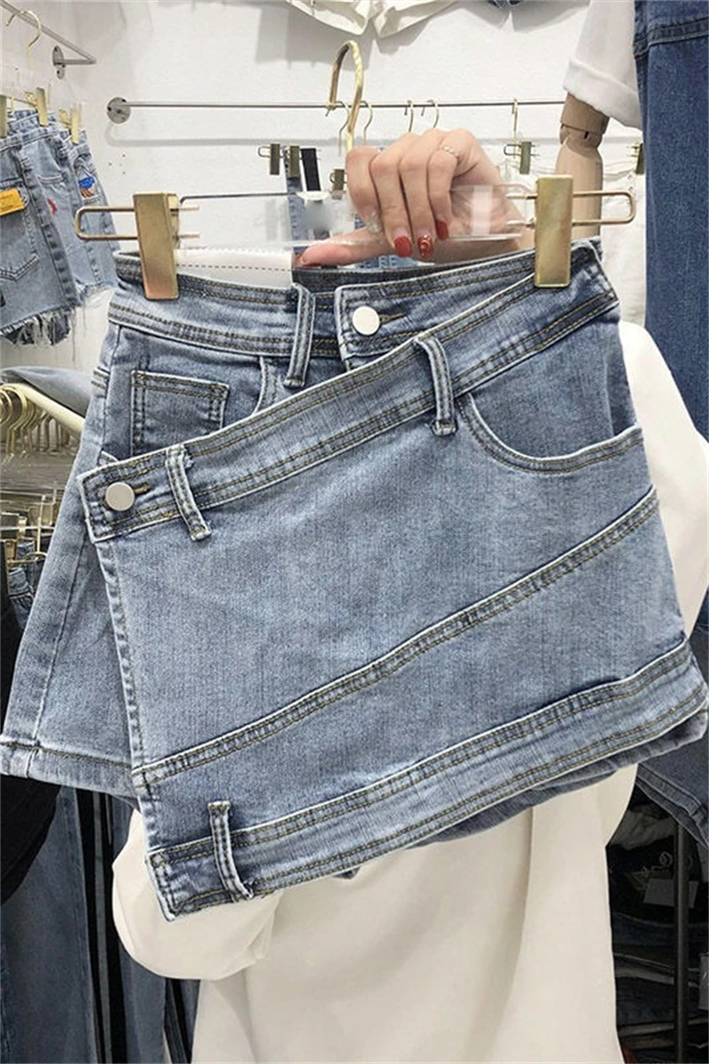S-5XL Women Summer Jeans Shorts Skirts High Waist Slim Denim Culottes