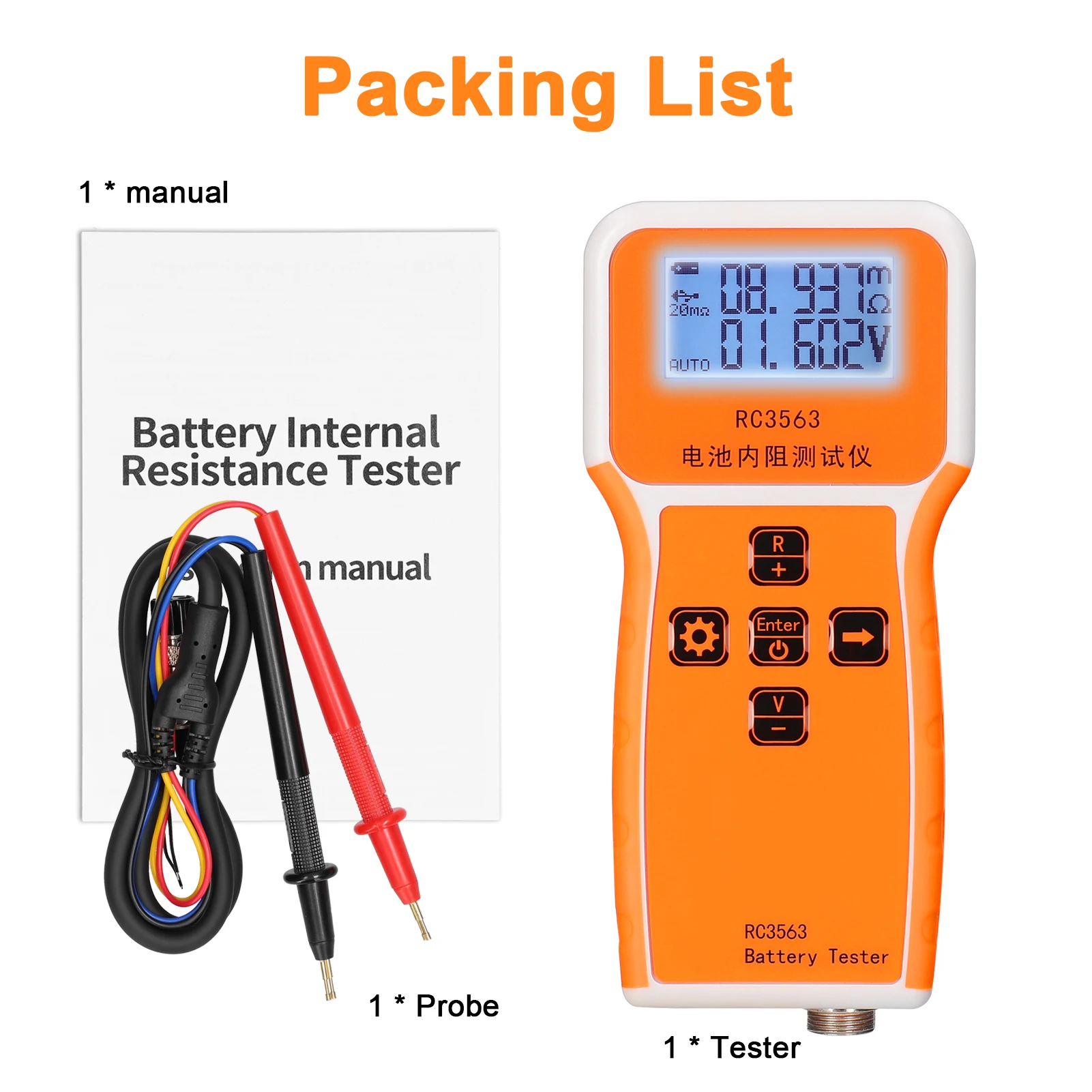 Imagem -04 - Handheld Resistência Interna Tester Tensão True Four-wire Tester Bateria Display de Dígitos Rc3563 200o 100v